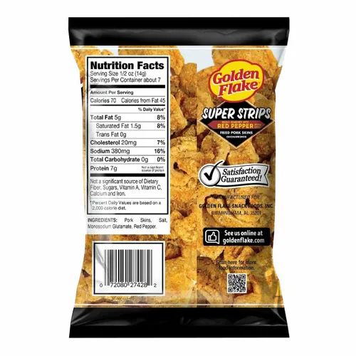 Vista 2 de Golden Flake, Red Pepper Super Strips Pieles de cerdo fritas Chicharrones, 3.5 onzas