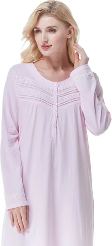 Vista 8 de Keyocean. - Camisón largo para mujer, de algodón, suave, ligero, ropa de dormir y de descanso para el verano.