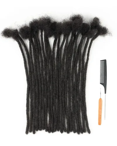 Vista 7 de Extensiones de rastas de cabello humano Cypsin de 6 pulgadas, 60 hebras, 0.2 cm de ancho, 100% cabello humano, extensiones de rastas permanentes