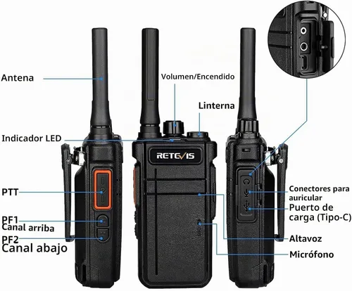 Vista 6 de Retevis RB37 - Radios de negocios bidireccionales Bluetooth con auricular inalámbrico, paquete de 2 Portable FRS Two Way Radios, 2000mAh Long