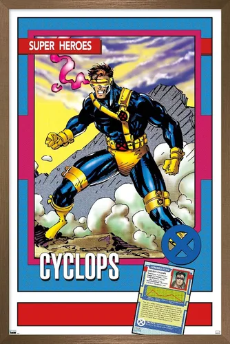 Vista 13 de Trends International Marvel Trading Cards - Póster de pared de cíclope, 14.725 x 22.375 pulgadas, versión enmarcada de madera de granero