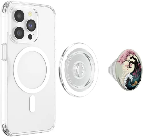 Vista 3 de Yin Yang - Bonsái de flor de cerezo y PopSockets Great Wave PopGrip para MagSafe