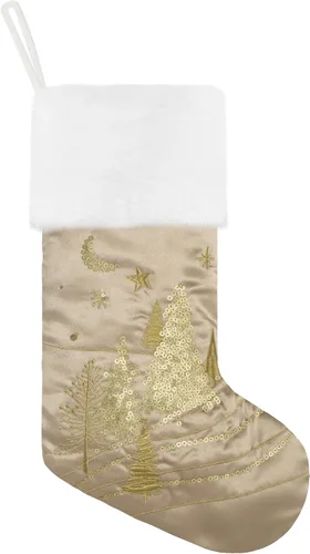 Vista 6 de GEX Medias de Navidad Paquete de 6 para Familia 20" Grandes Lentejuelas Doradas de Seda con Suave Piel Sintética Bordada Decoraciones Clásicas