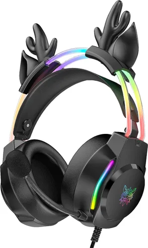 Vista 10 de Auriculares para juegos con micrófono, auriculares con orejas de gato para PC, portátil, PS4, PS5, Xbox, interruptor, iluminación RGB arcoíris