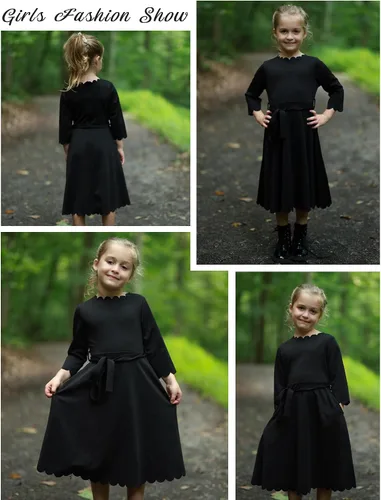 Vista 5 de Arshiner Vestido de fiesta para niñas con ribete festoneado, cinturón, acampanado, formal, por debajo de la rodilla, con bolsillos, para 6-15 años