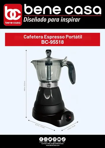 Vista 9 de Bene Casa Cafetera Eléctrica Portátil de Espresso Negra, 1-3 Tazas/Shots (1, NEGRO)
