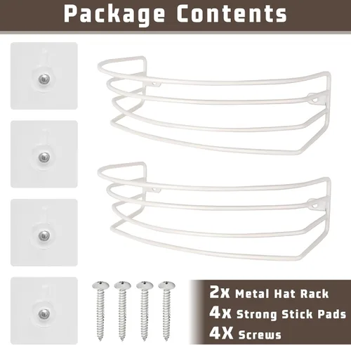 Vista 4 de Fikoksol Organizador de Sombreros para Gorras de Béisbol, Paquete de 2 Beige Blanco Estante Metálico para Sombreros Organizador de Almacenamiento
