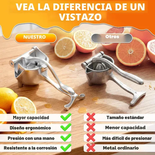 Vista 6 de Exprimidor manual de prensa manual, 0,6 L, mango ergonómico, aleación de aluminio Exprimidor de mano resistente con boquilla de vertido; sin Negro