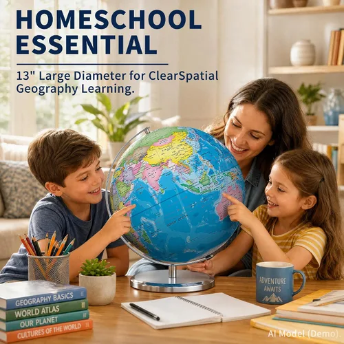 Vista 7 de Orionstar Globo mundial grande de 13 pulgadas con soporte, globo educativo para el aprendizaje de los niños, detalles coloridos del mapa del mundo