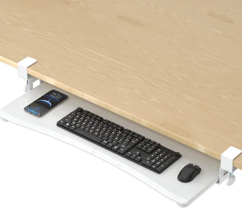 Vista 17 de suptek Bandeja pequeña para teclado debajo del escritorio con soporte de abrazadera C, teclado de computadora y bandeja para mouse, 20