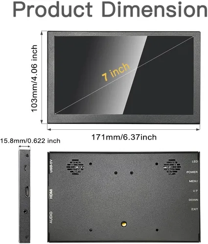 Vista 9 de 7 pulgadas mini monitor HDMI pantalla LCD PC caso secundario 1024x600 IPS pequeño monitor portátil con altavoces pantalla de temperatura PC