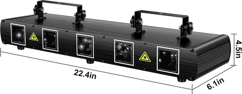 Vista 9 de U`King - Luz láser de DJ, 5 efectos de haz de luz, luces de fiesta de DJ activadas por sonido, espectáculo de luz láser RGBYC LED con control DMX