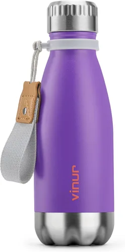 Vista 18 de VINUR Botella de agua para niños, 9 onzas, acero inoxidable, doble pared, aislada al vacío, botella de agua para la escuela, frasco en forma de cola