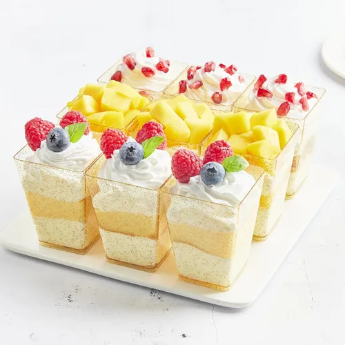 Vista 4 de 150 tazas de postre con purpurina dorada de 5 onzas con cucharas, sirve 50
