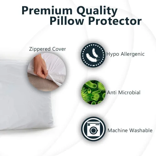 Vista 4 de Juego de 4 protectores de almohada impermeables estándar/Queen, equilibrio de temperatura, recomendado por alergólogos, protectores transpirables