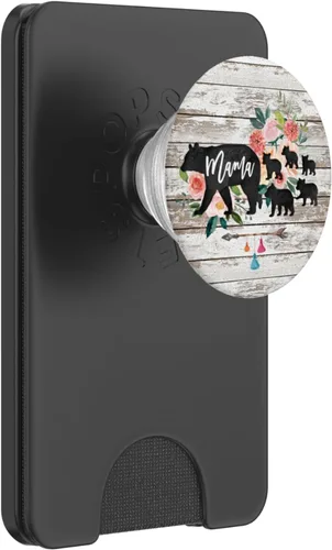 Vista 7 de Mama Bear - Juego de 5 vasos para bebé, diseño de flores, madera de barniz rústica, floral, para teléfonos y tabletas, Negro