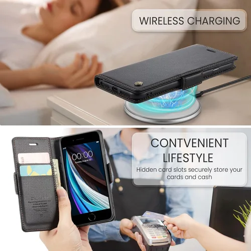 Vista 6 de Funda tipo cartera compatible con iPhone 6/7/8/SE 2020/SE3 [bloqueo RFID], funda de piel sintética con soporte para tarjetas para iPhone 6/7/8/SE