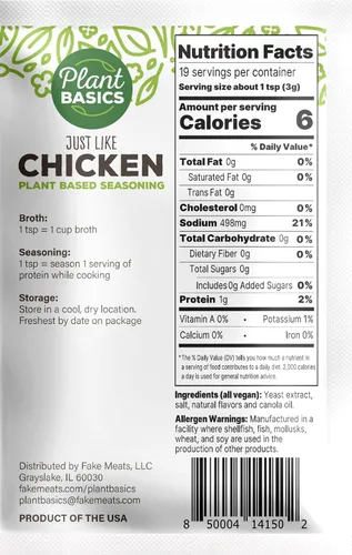Vista 2 de Plant Basics - Condimento a base de plantas, al igual que el pollo, 2 onzas (paquete de 12), vegano, sin gluten, kosher, sin OMG