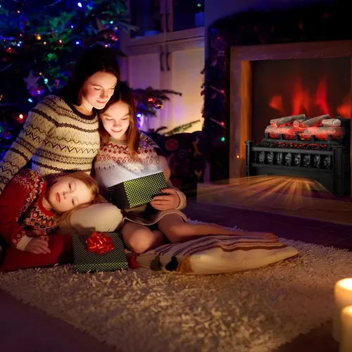Vista 9 de COSTWAY Juego de troncos para chimenea eléctrica de 20 pulgadas con llama