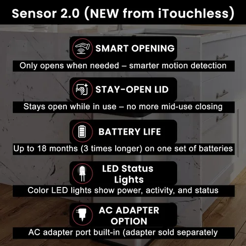 Vista 3 de iTouchless Bote de basura automático de 13 galones con tecnología sensor 2.0 y filtro de olor, diseño delgado y sin contacto, ahorro de espacio