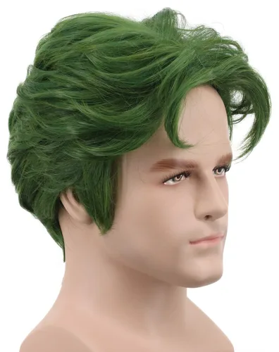 Vista 3 de yuehong Peluca corta rizada verde para hombre, peluca de cosplay de payaso