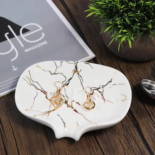 Vista 8 de Jabonera de cerámica con textura de mármol dorado, jabonera autodrenante, ranura de cascada, accesorios de baño para baño, cocina, mostrador de bar.