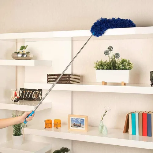 Vista 6 de Plumero de microfibra con poste extensible, plumero de telaraña extra largo de 100 pulgadas para limpieza, cabezal flexible, antiarañazos, lavable