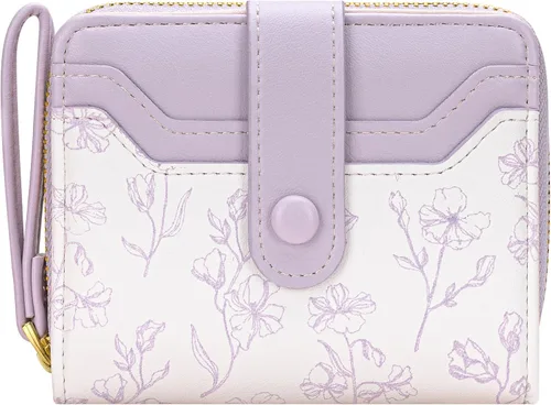 Vista 9 de BIAOTIE - Cartera para mujer con flores bonitas, con bloqueo RFID, tarjetero para tarjetas de crédito, monedero pequeño de dos pliegues
