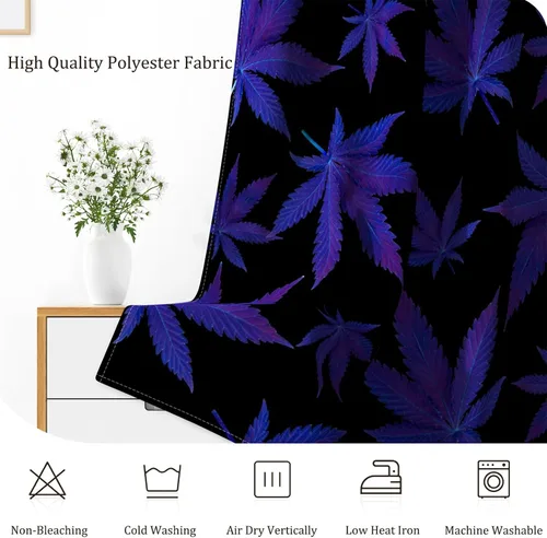 Vista 6 de Renaiss Cortinas de ventana de hoja de arce azul y morado, hojas de hierbas, impresión de follaje de malezas, tratamientos de ventana
