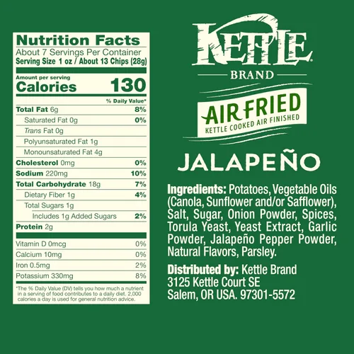 Vista 2 de Kettle Brand Papas fritas, chips de caldera jalapeño fritas al aire, bolsa de 6.5 onzas