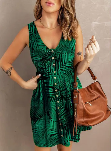 Vista 3 de Hount Vestidos casuales de verano para mujer, sin mangas, con botones, para playa, con bolsillos