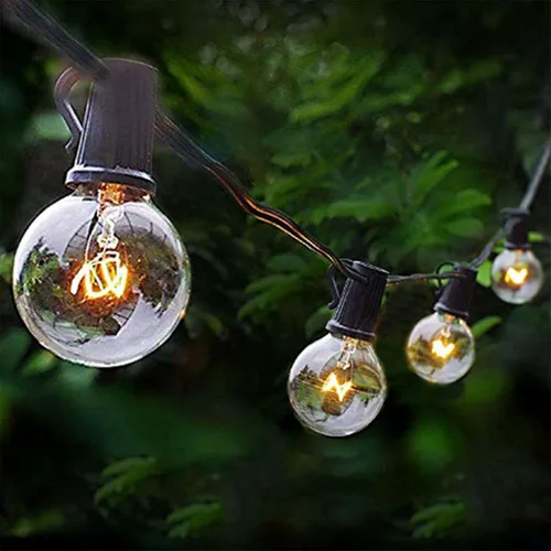 Vista 11 de SUNSGNE Guirnalda de luces de patio G40 impermeable de 100 pies para exteriores con 105 bombillas Edison transparentes, luces de globo para 24.9 ft