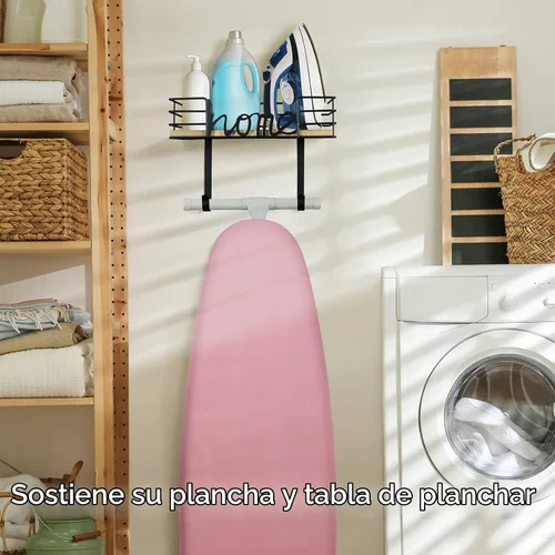 Vista 2 de TJ.MOREE Soporte de pared para tabla de planchar - Soporte metálico de pared para cuarto de lavandería y planchado, incluye gran cesta con base