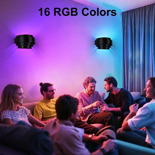 Vista 3 de Lightess Juego de 2 Apliques de Pared, Luces de Pared Recargables con Control Remoto y Bombillas RGB, Aplique de Pared Negro con Batería