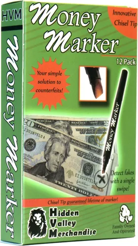 Vista 11 de Marcador para dinero, pluma detectora de billetes falsos con punta mejorada, universal, set de 5 unidades.