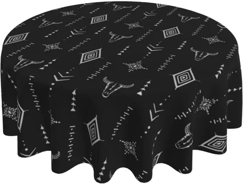 Vista 2 de Mantel decorativo con patrón azteca, estilo nativo étnico, bohemio, geométrico, verde, para cocina, banquete de fiesta y vacaciones, color negro