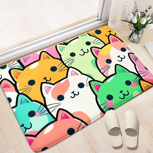 Vista 2 de Alfombra de gato para habitación de niñas, diseño de dibujos animados, decoración para dormitorio, bonita alfombra de área de gatos, alfombras