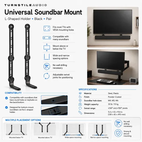 Vista 7 de Bose Barra de sonido inteligente 600 Dolby Atmos Barra de sonido de cine en casa con módulo de graves 500 subwoofer con torniquete soportes