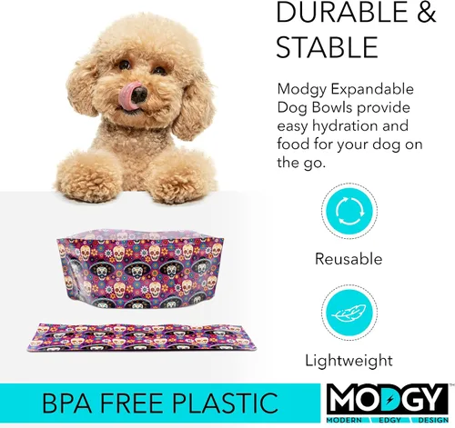 Vista 3 de MODGY Plato plegable para comida para perros, reutilizable, tamaño de viaje de plástico, contenedor portátil, campamento, senderismo, automóvil