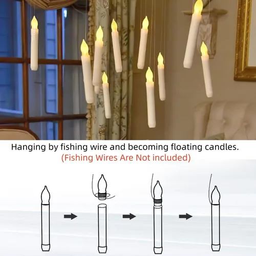 Vista 3 de Homemory - 12 velas cónicas LED sin llama, candelabros operados con pilas con llama parpadeante amarilla cálida, sin control remoto, 0.79 x 6.5