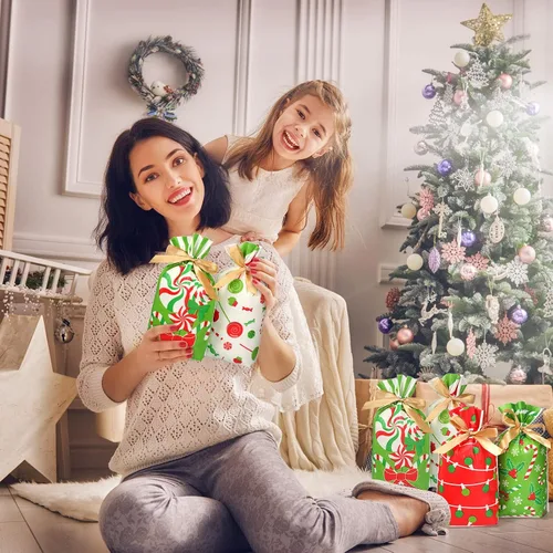 Vista 5 de Funrous Bolsas de Favor con Cordón de Navidad Bolsas de Plástico para Dulces y Golosinas de Navidad para Niños Cumpleaños Envoltorio de Aperitivos