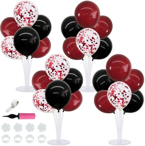 Vista 10 de TONIFUL Juego de 4 centros de mesa de globos con soporte para globos de color negro, azul y plateado