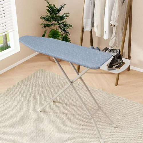 Vista 6 de COSTWAY Tabla de planchar con soporte de hierro, soporte de hierro de tamaño completo con 3 capas de cubierta extra gruesa, 7 alturas ajustables