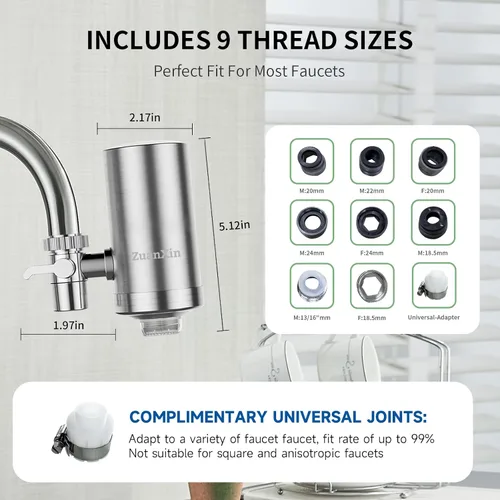Vista 2 de Filtro de agua para grifo de fregadero, purificador de agua de acero inoxidable para fregadero de cocina, reduce PFAS, plomo, cloro