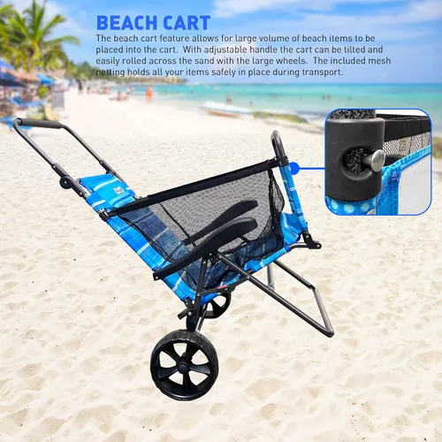 Vista 6 de Silla de carrito de playa – 2 en 1 vueltas de carrito de playa a silla de playa – grande azul