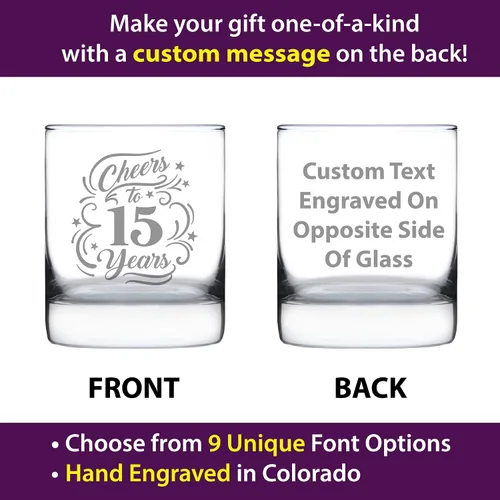 Vista 2 de Regalos personalizados de cristal de whisky para mujeres y hombres, decoración de fiesta de 15 aniversario, vasos de 10.25 onzas