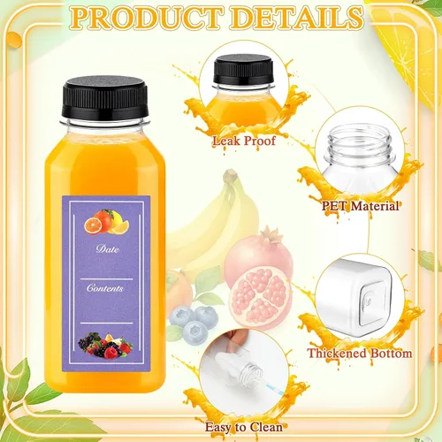 Vista 7 de mwellewm 48 botellas de jugo de 8 onzas con tapas, recipientes de plástico a prueba de fugas, botellas de jugo con tapas, reutilizables