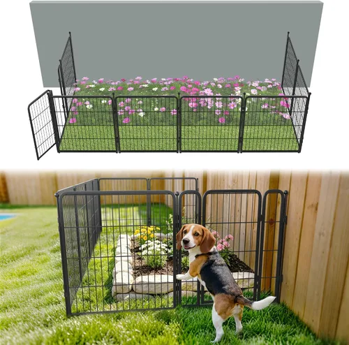 Vista 91 de FXW Valla de jardín al aire libre para el patio, 17 pulgadas de alto x 29.3 pies de largo, barrera de metal resistente para animales, para perros