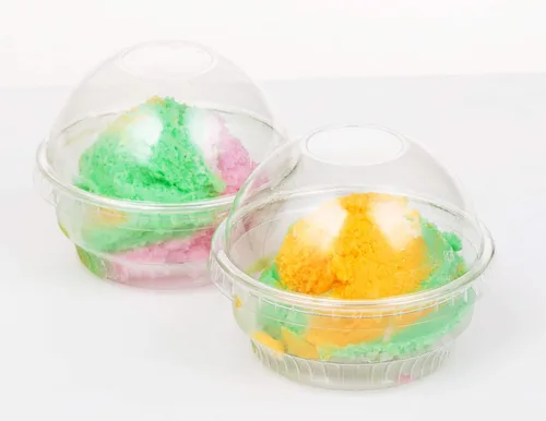 Vista 6 de Golden Apple, 101ml-30 juegos de vasos de plástico transparente para helado, cuenco para aperitivos con tapas de cúpula sin agujero