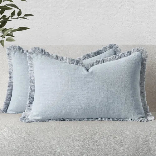 Vista 48 de MIULEE Fundas de almohada decorativas con flecos de lino bohemio beige 16 x